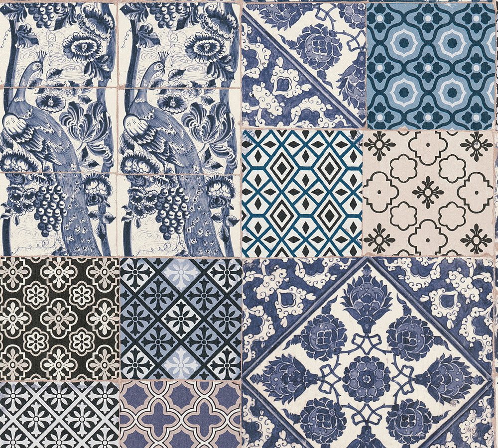PEACOCK TILE GEOMETRIC Wallpaper Pattern No 36923-2