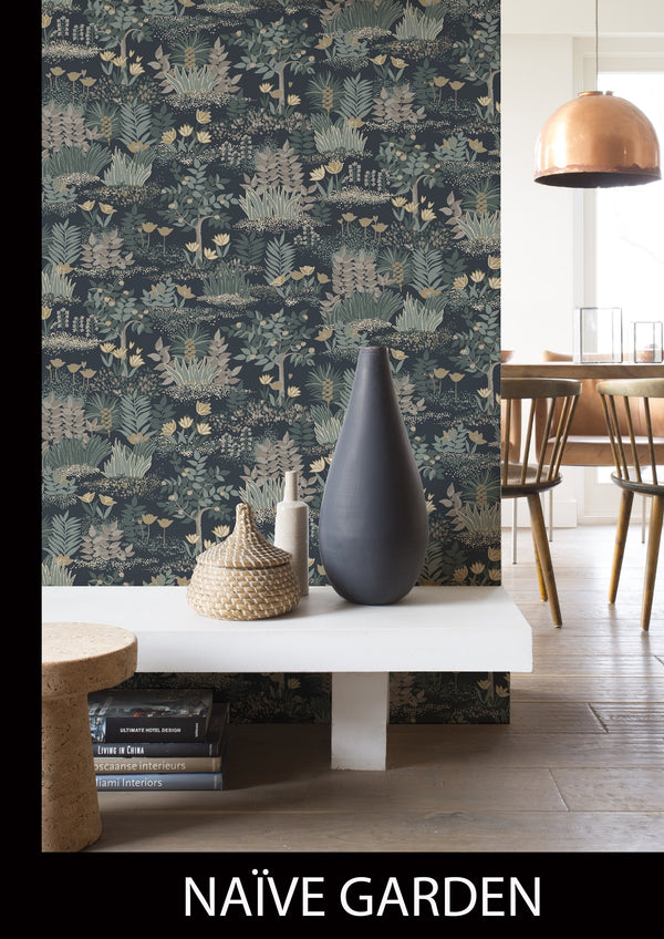 NAVY TROPICAL Wallpaper Pattern No 690903